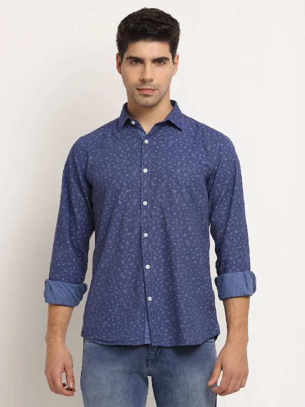 Comfortable Mind Men Cotton Printed Royal Blue Full Sleeve Casual Shirt for Men with Pocket Comfortable Mind Men Cotton Printed Royal Blue Full Sleeve Casual Shirt for Men with Pocket