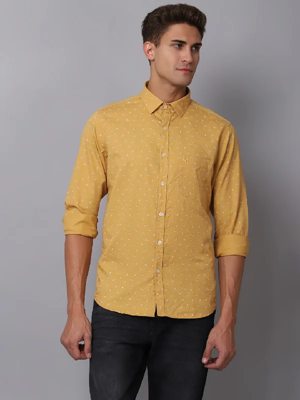 Men's Mustard Casual Floral Print Full Sleeve Shirt