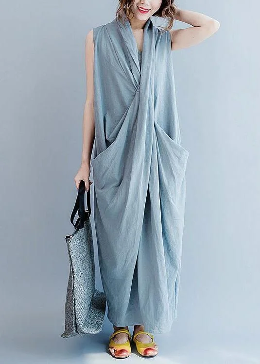 British Style Gray cross bust cotton summer dresses oversize long maxi dress gown caual traveling dress