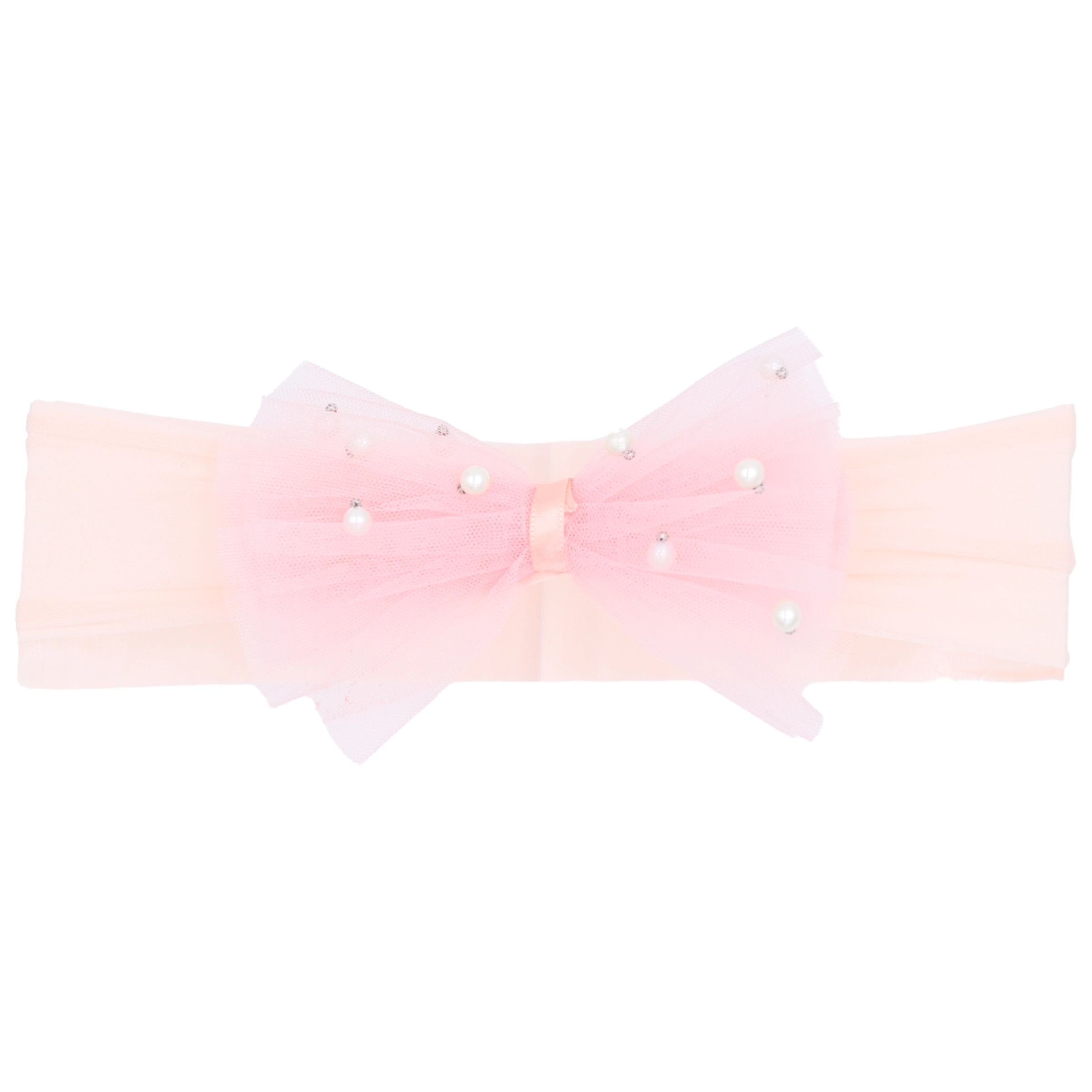 Outdoor Trend Peach Tulle Pearl Ribbon Headband