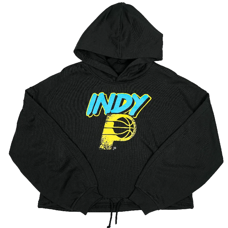 Exquisite Embroidery Women's Indiana Pacers 24-25' CITY EDITION Balloon Sleeve Hooded Sweatshirt in Black by New Era