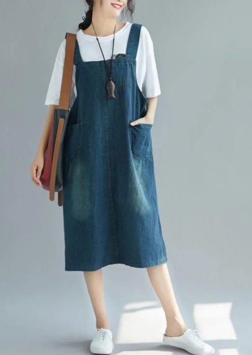 Cozy Outfit Organic Denim Blue Cotton Catwalk Spaghetti Strap Dress