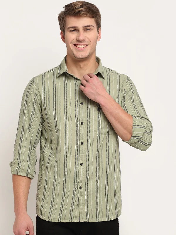 Lively And Youthful Men Cotton Striped Green Full Sleeve Casual Shirt for Men with Pocket Lively And Youthful Men Cotton Striped Green Full Sleeve Casual Shirt for Men with Pocket