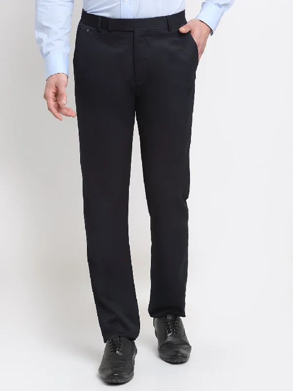 Relaxed Fashion Men's Regular fit Flat front Navy Blue  Trousers