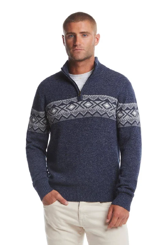 Weatherproof Vintage Southwest Quarter Zip Sweater for Men in Tricolor Blue | F2440416GK-TRICOLBLUE