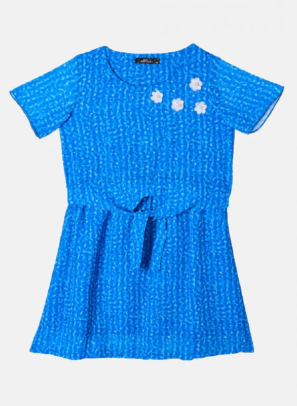 Casual And Casual Girls Royal Blue Printed Dress