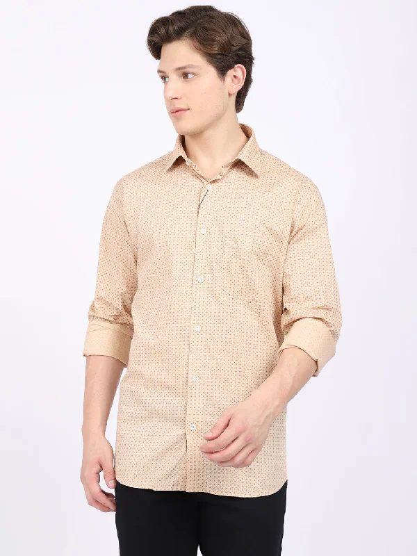 Men's Khaki Formal Geometric Print Full Sleeve Shirt