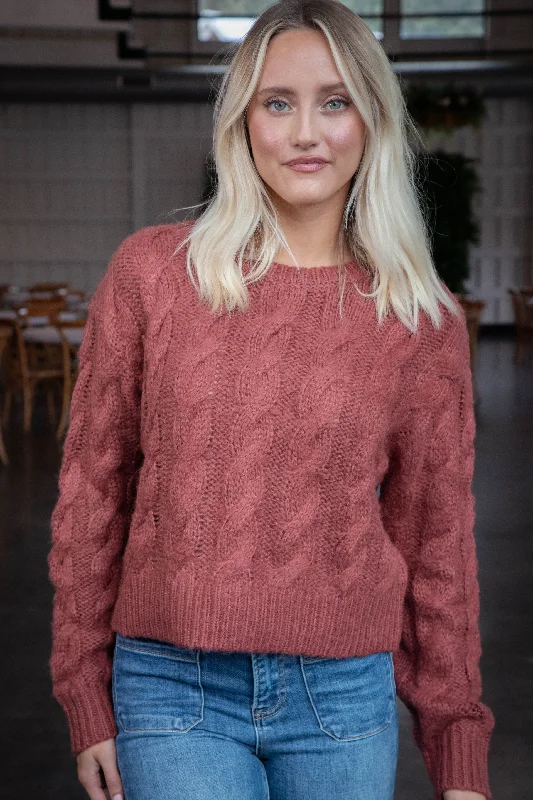 Stylish Fit Ceronne Cable Knit Sweater, Baked Apple | Steve Madden
