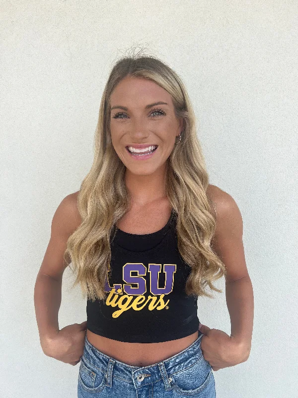 Relaxed Style LSU Game Day Crop Top - Black