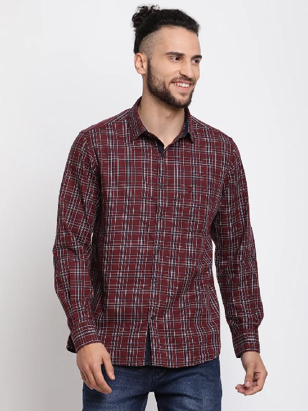 Bottom And Versatile Men's Maroon Casual Medium Checks Full Sleeve Shirt
