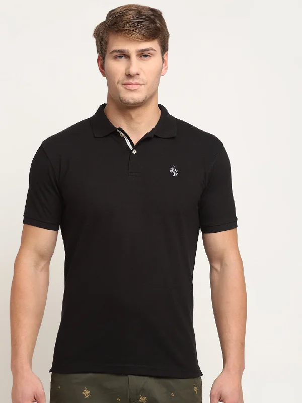 French Style Men's Black  Polo neck Half Sleeve T-Shirt