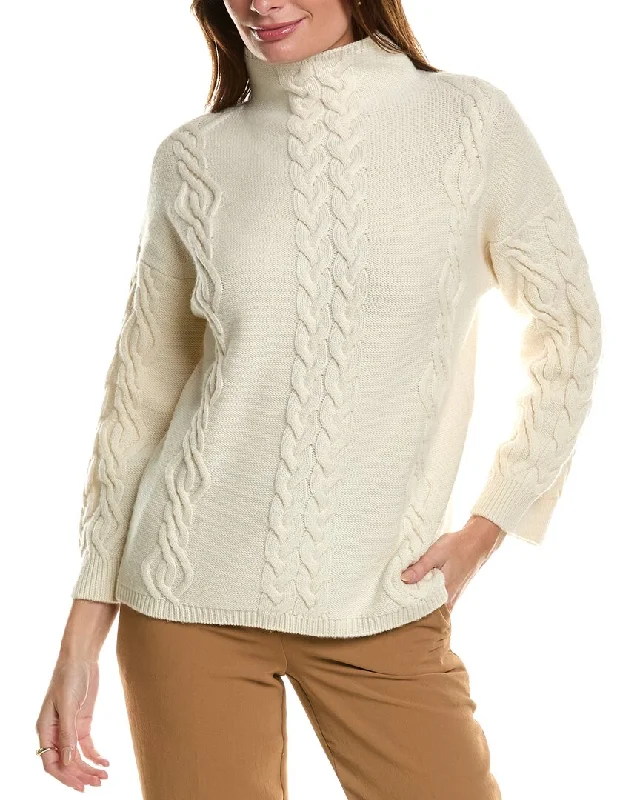 Comfortable Mind Forte Cashmere Placed Cable Funnel Neck Wool & Cashmere-Blend Sweater