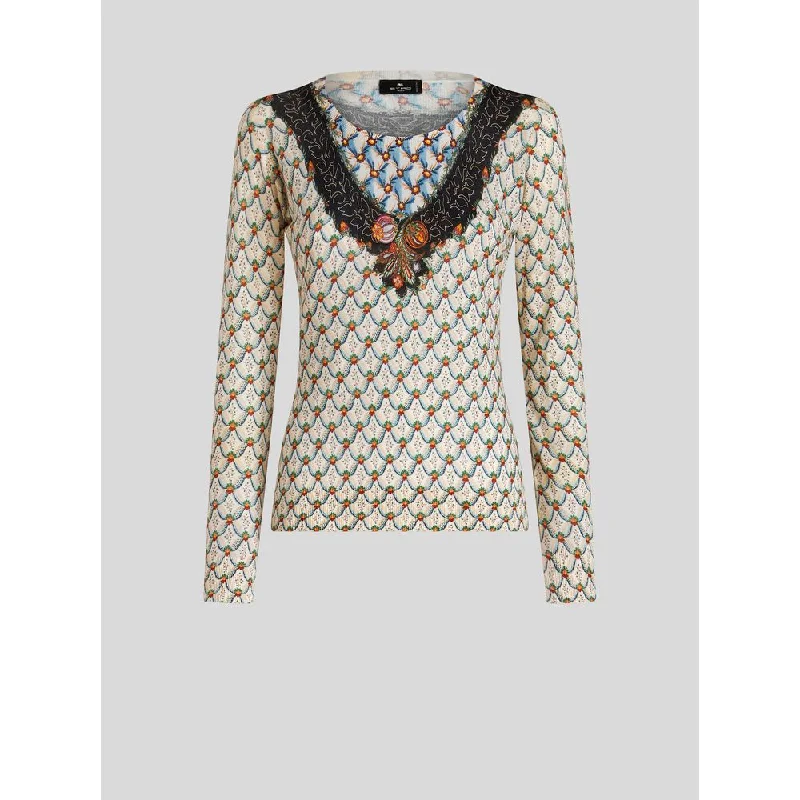 Elegant Fit FLORAL SILK AND CASHMERE JUMPER