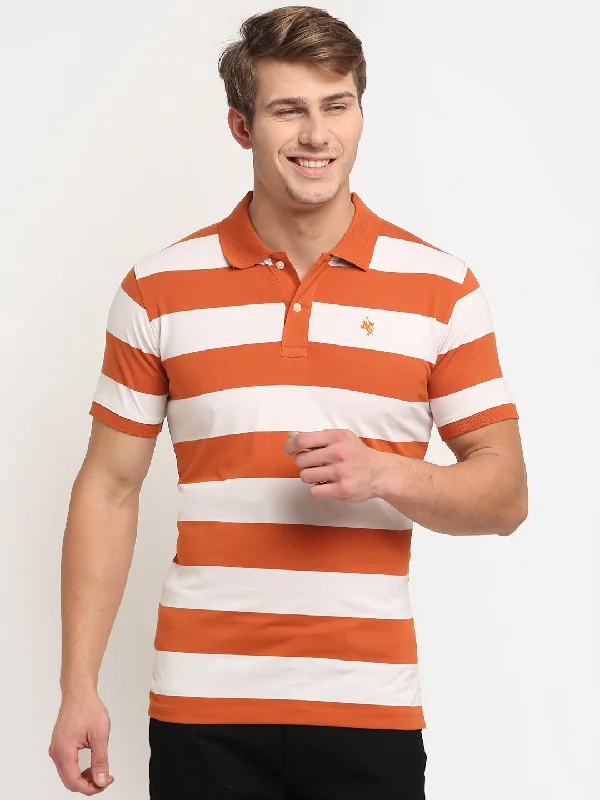 Sports Fashion Men's Rust Stripe Polo neck Half Sleeve T-Shirt