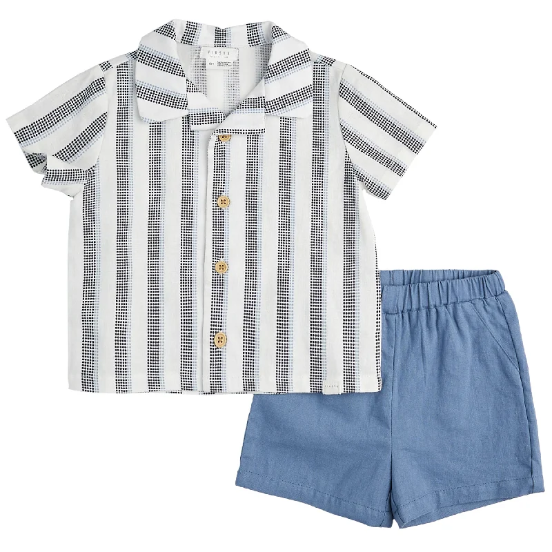 Casual Chic 3 Piece Boys Shirt, Shorts, & Hat