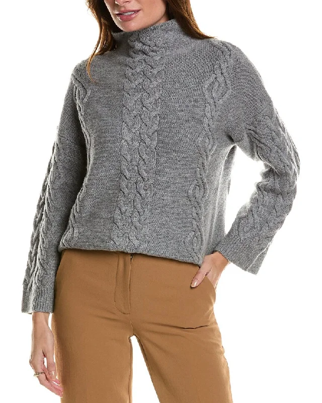 Breezy Comfort Forte Cashmere Placed Cable Funnel Neck Wool & Cashmere-Blend Sweater