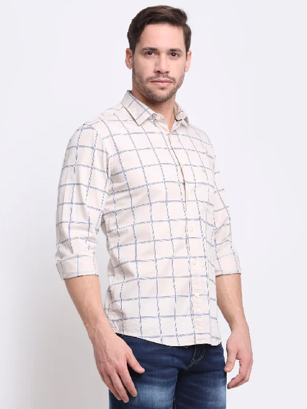Comfortable Lounge Wear Men Cotton Checkered Yellow Full Sleeve Casual Shirt for Men with Pocket