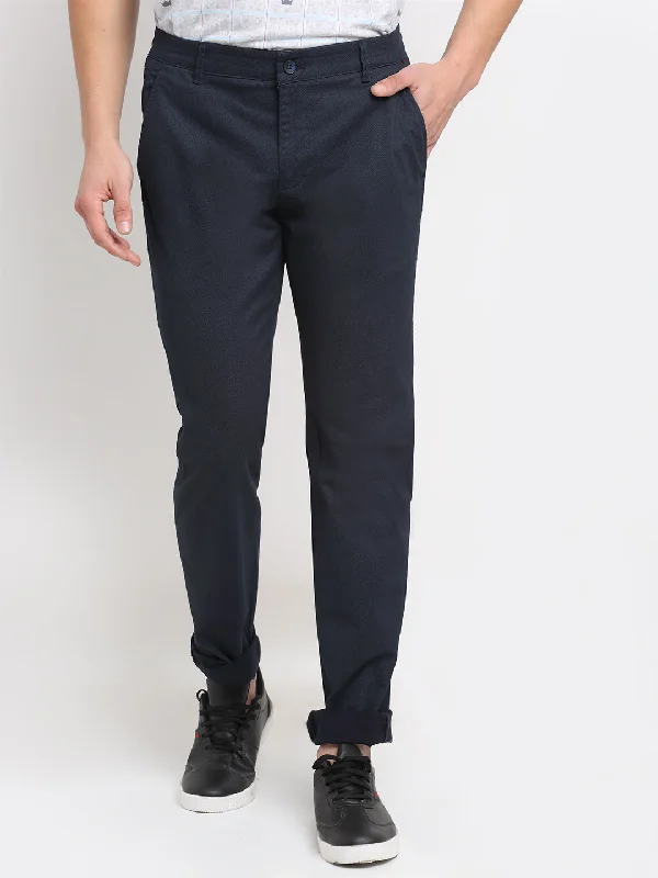 Casual Chic Outfits Men's Casual Flat front Navy Blue  Trousers