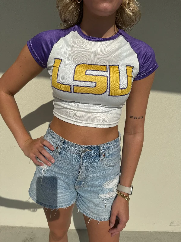 Fashion Concept LSU Game Day Team Crop Tee - Purple and Gold