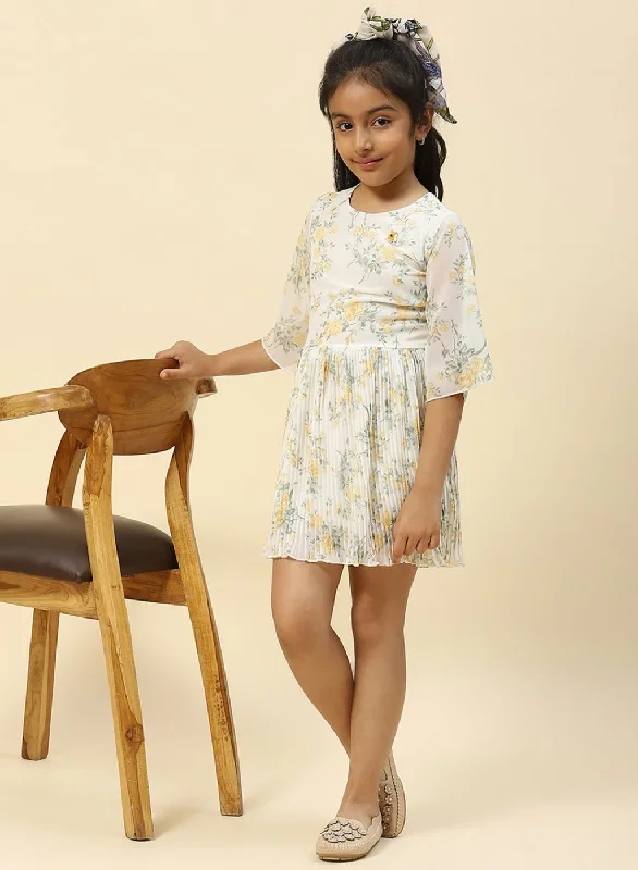 Comfortable And Versatile Girls Yellow Printed Dress