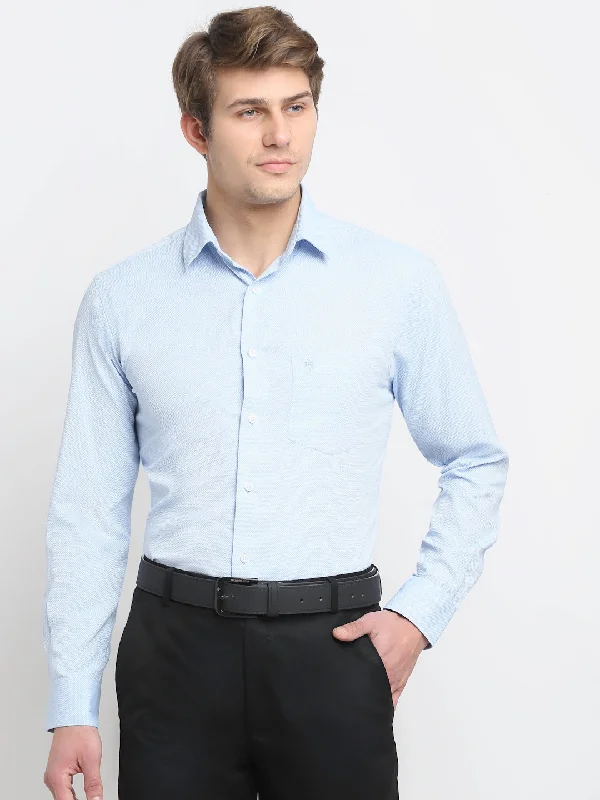Everyday Comfort Men's Sky Blue Formal Self Textured Full Sleeve Shirt