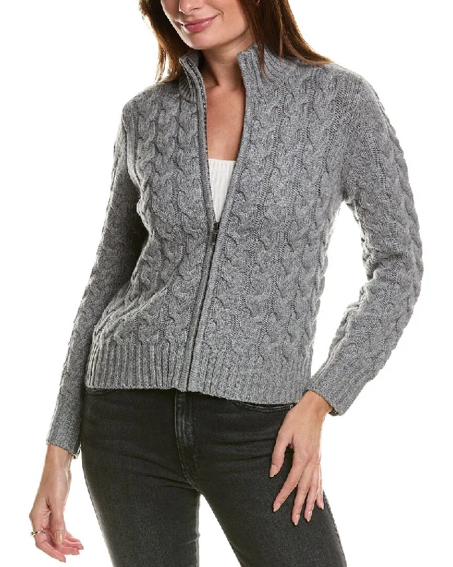Goddess Outfit Forte Cashmere Cable Zip Mock Wool & Cashmere-Blend Cardigan