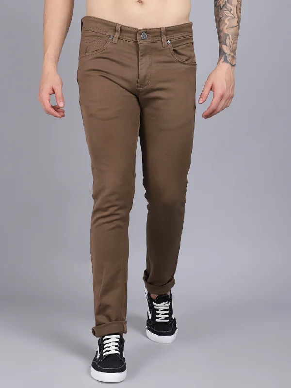 Men's Casual Flat front Brown  Trousers