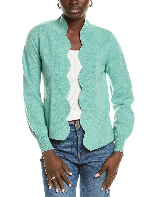 Timeless Outfits sofiacashmere Scallop Edge Cashmere Cardigan