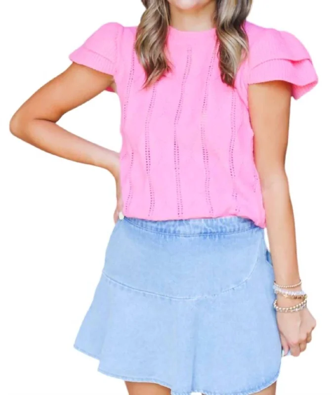 Spring Fashion Brittan Butterfly Sleeve Sweater Top In Hot Pink
