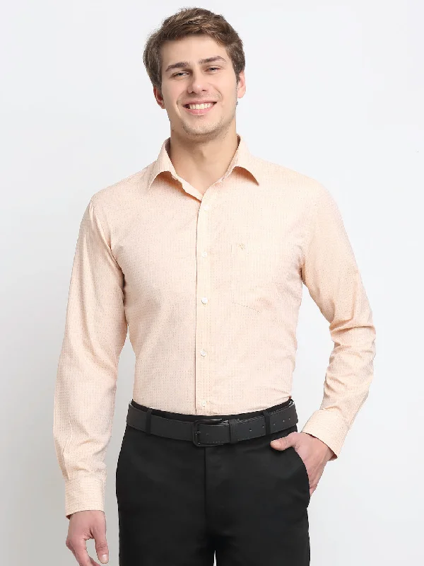 Elegant Fit Men's Light Orange Formal Self Textured Full Sleeve Shirt