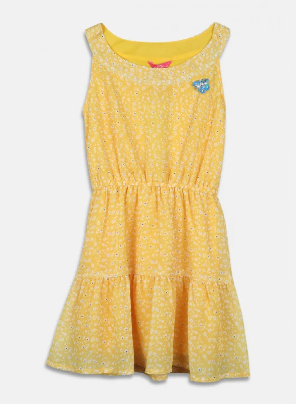 Luxury Fashion Girls Yellow Printed Dress
