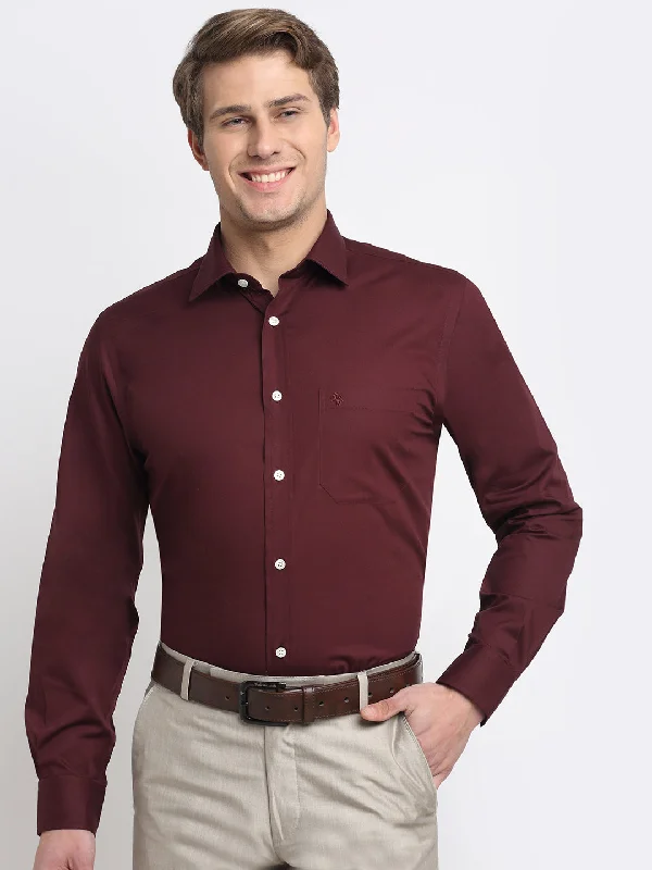 Weekend Style Men's Maroon Formal Plain Full Sleeve Shirt