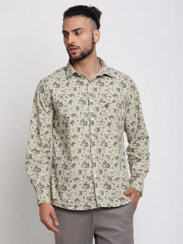 Casual Street Men's Khaki Casual Floral Print Full Sleeve Shirt