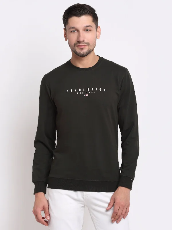 Relaxed Fits Men Round Neck Full Sleeves Olive Casual Sweatshirt