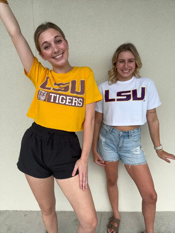 Comfortable Looks LSU Tigers Tee Crop Tee - White