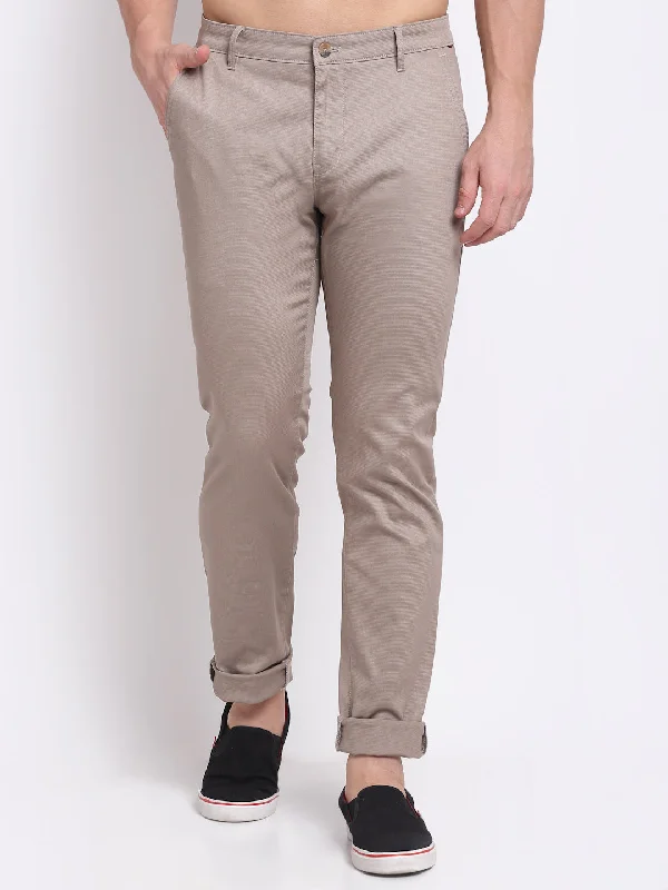 Comfortable Jeans Men's Casual Flat front Light Brown  Trousers
