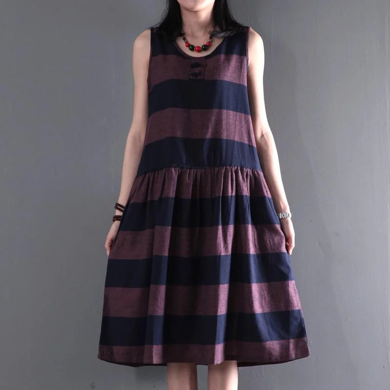 Fashion Must-have New purple summer fit flare linen dress sleeveless sundress originally designed