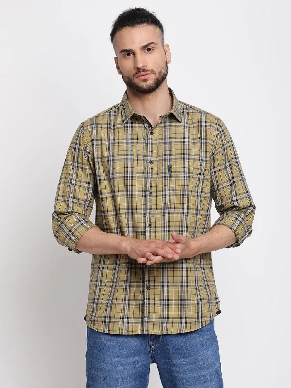 High-quality Fabrics Men's Khaki Casual Medium Checks Full Sleeve Shirt