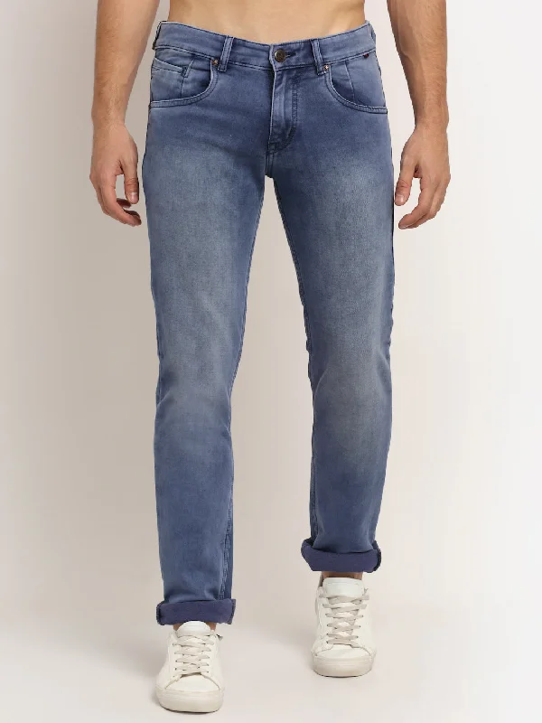 Simple Style Men's Ultra Narrow fit Heavy Fade Sky Blue  Jeans