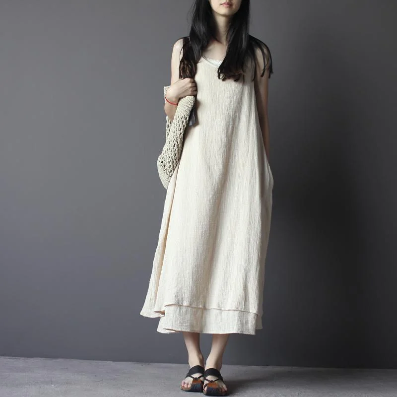 American Style Nude long linen summer dress linen maxi sundress sleeveless