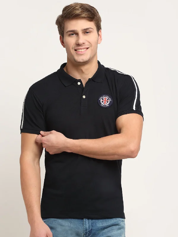 British Fashion Men's Navy Blue Polo neck Half Sleeve T-Shirt with tape detail on shoulder