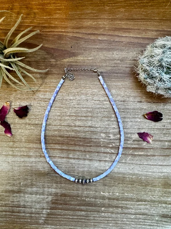 Cozy Sweaters Purple shell heishi choker with Sterling Silver Pearls
