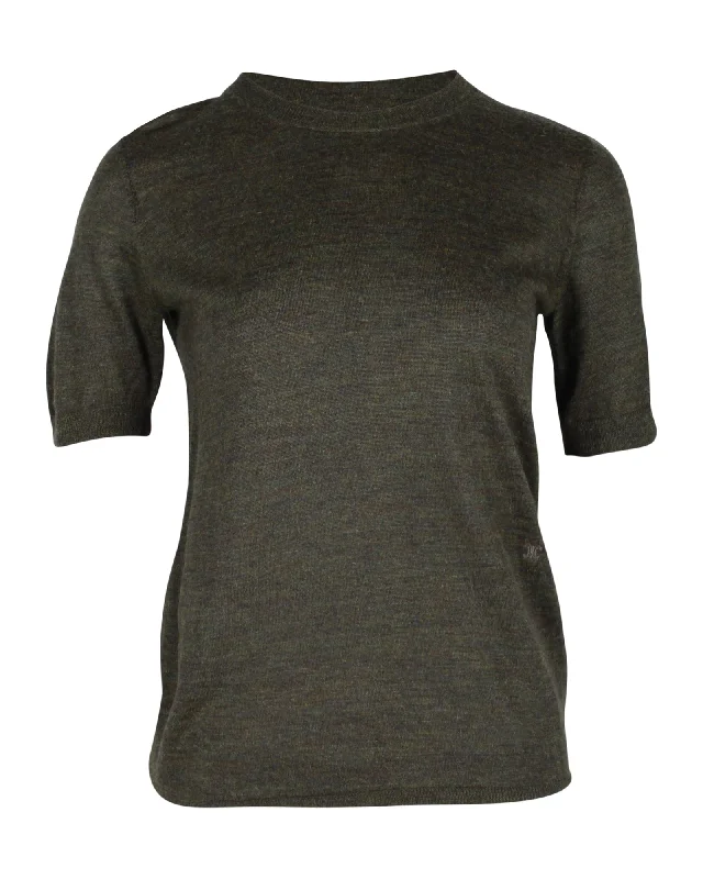 European And American Style Celine Short-Sleeve Knit T-shirt in Green Acrylic and Wool