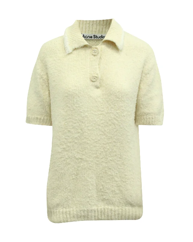 Comfortable Outfits Acne Studios Knitted Polo Shirt in Cream Cotton