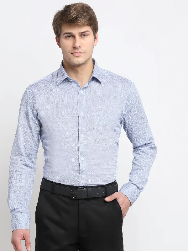 Relaxed Dresses Men's Blue Formal Geometric Print Full Sleeve Shirt