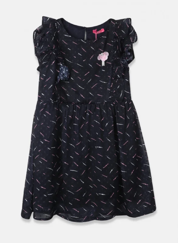 Comfortable Tops Girls Navy Blue Printed Dress
