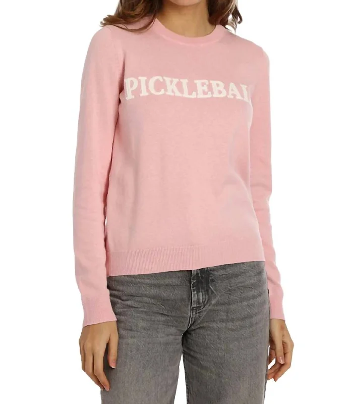 Cozy Vibes Pickleball Embroidery Crew Sweater In Pink Bellini