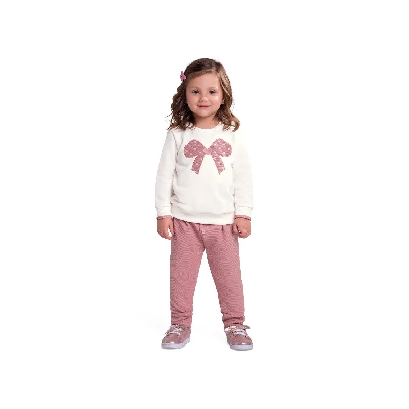 2 Piece Girls Bow Sweatshirt & Pants