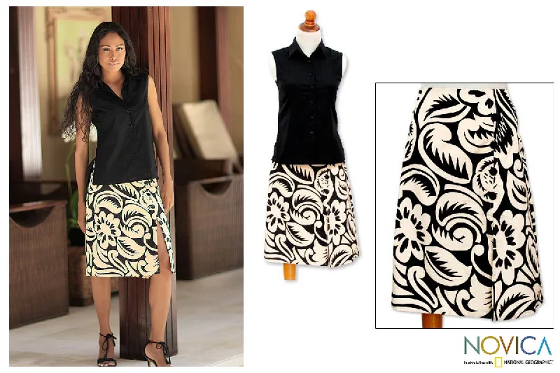 Comfortable Mind Balinese Shadow Black Cotton Batik Wrap Skirt