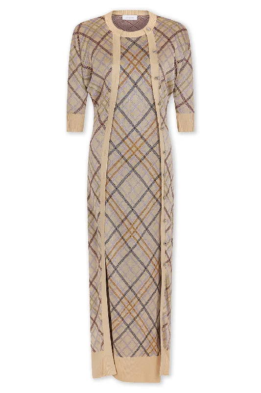 Elegant And Elegant CHECKERED DRESS WITH LONG CARDIGAN